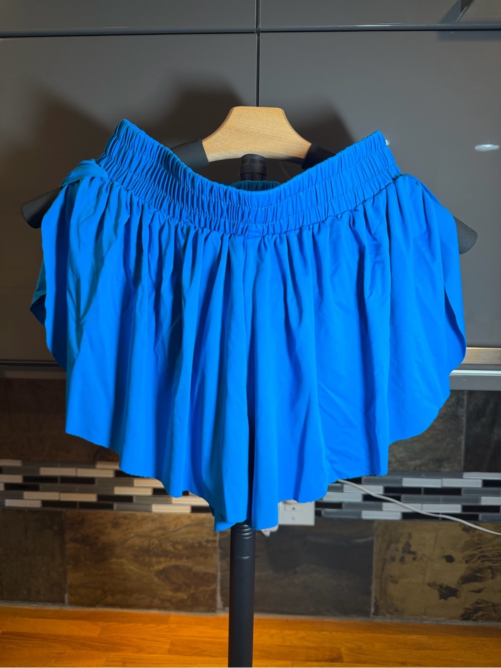 Bright Blue Elastic-Waist Flared Skort.